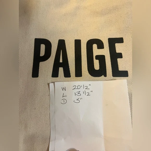 PAIGE Large Logo Natural Color Canvas Tote Inside Zip Pocket Travel Beach Shop - Picture 5 of 5